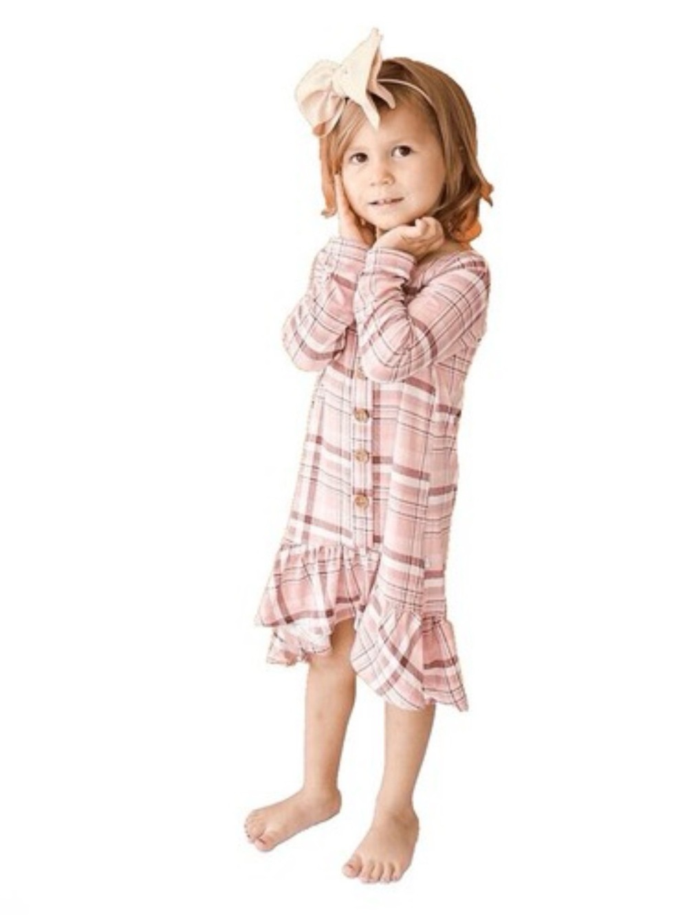 Posh Peanut Stephanie Pink Plaid Ruffle Hem Dress 3T